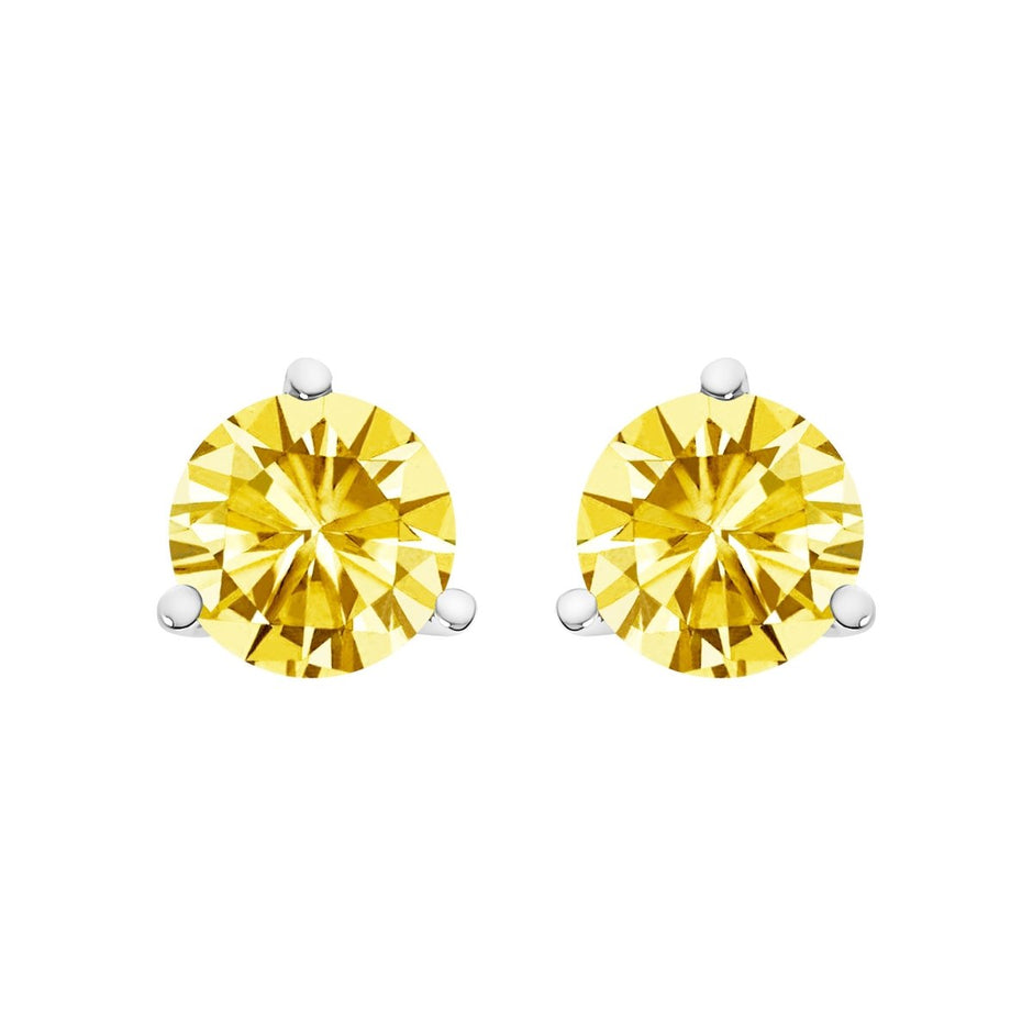 14K White Gold 3-Prong Martini Set 1.0 Cttw Yellow Lab Grown Diamond Solitaire Stud Earrings - Earrings - Custom Crafting Alliance, LLC