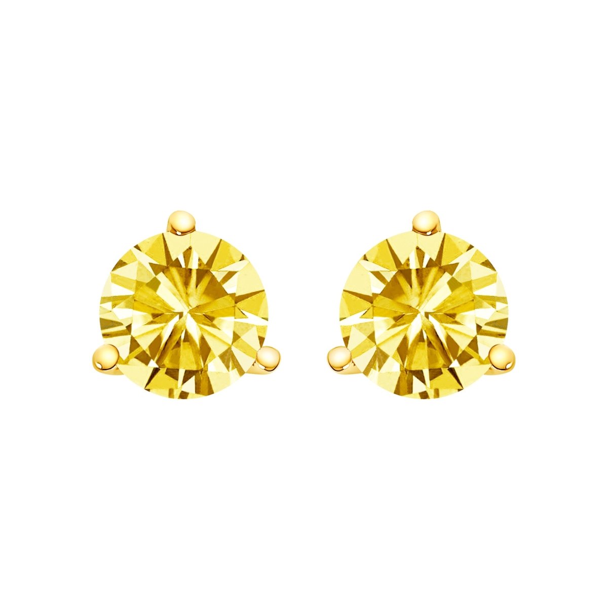 14K White Gold 3-Prong Martini Set 1.0 Cttw Yellow Lab Grown Diamond Solitaire Stud Earrings - Earrings - Custom Crafting Alliance, LLC