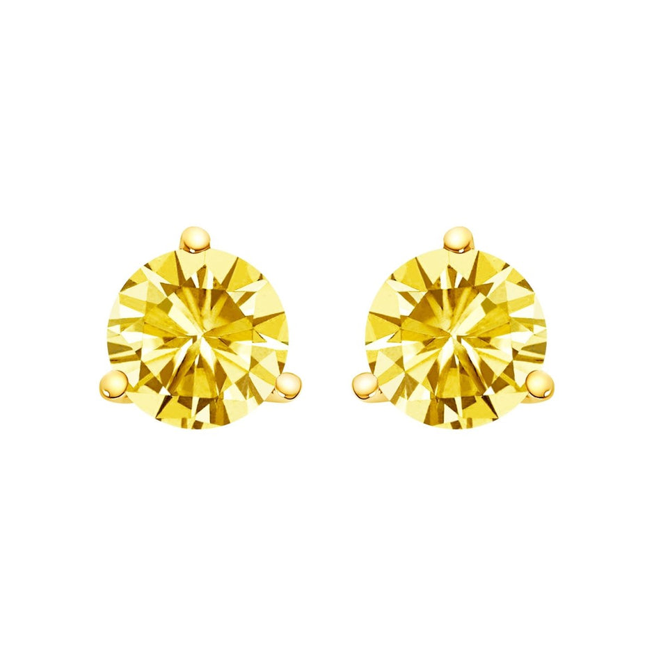 14K White Gold 3-Prong Martini Set 1.0 Cttw Yellow Lab Grown Diamond Solitaire Stud Earrings - Earrings - Custom Crafting Alliance, LLC