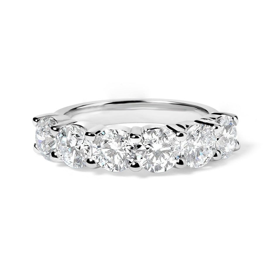 14K White Gold 3.0 Cttw Lab-Grown Diamond Shared Prong Set 6 Stone Band Ring (G-H Color, VS2-SI1 Clarity) - Ring Size 7 - Rings - Custom Crafting Alliance, LLC