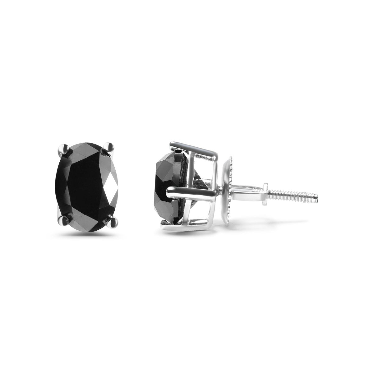 14K White Gold 3.00 Cttw Oval Cut Black Diamond Solitaire Stud Earrings (Black Color, I2-I3 Clarity) - Earrings - Custom Crafting Alliance, LLC