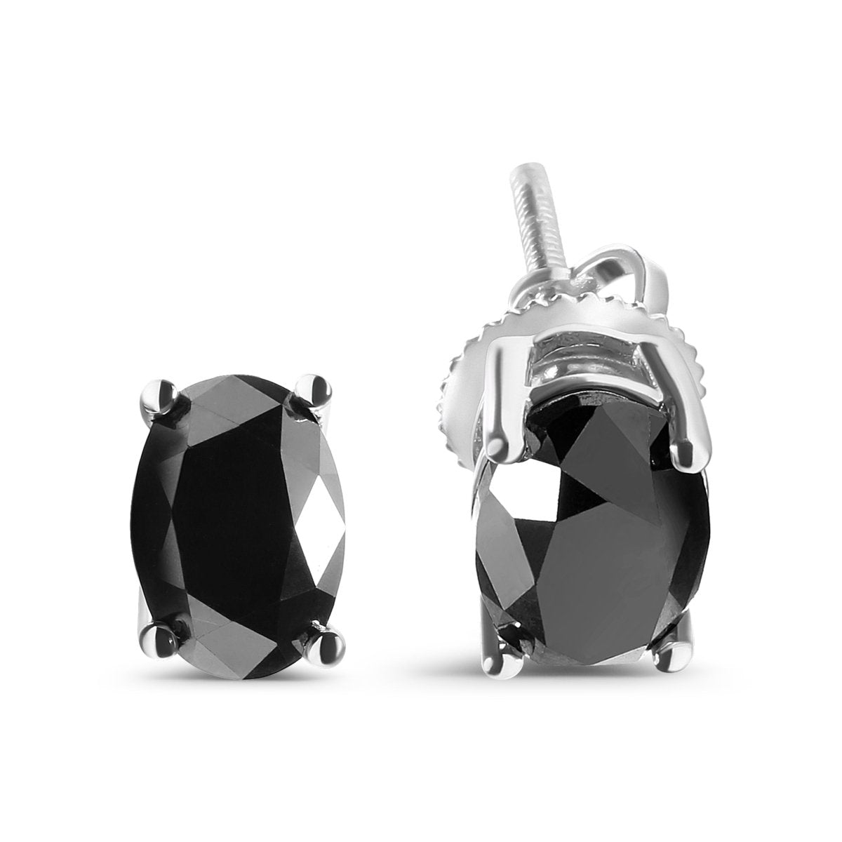 14K White Gold 3.00 Cttw Oval Cut Black Diamond Solitaire Stud Earrings (Black Color, I2-I3 Clarity) - Earrings - Custom Crafting Alliance, LLC