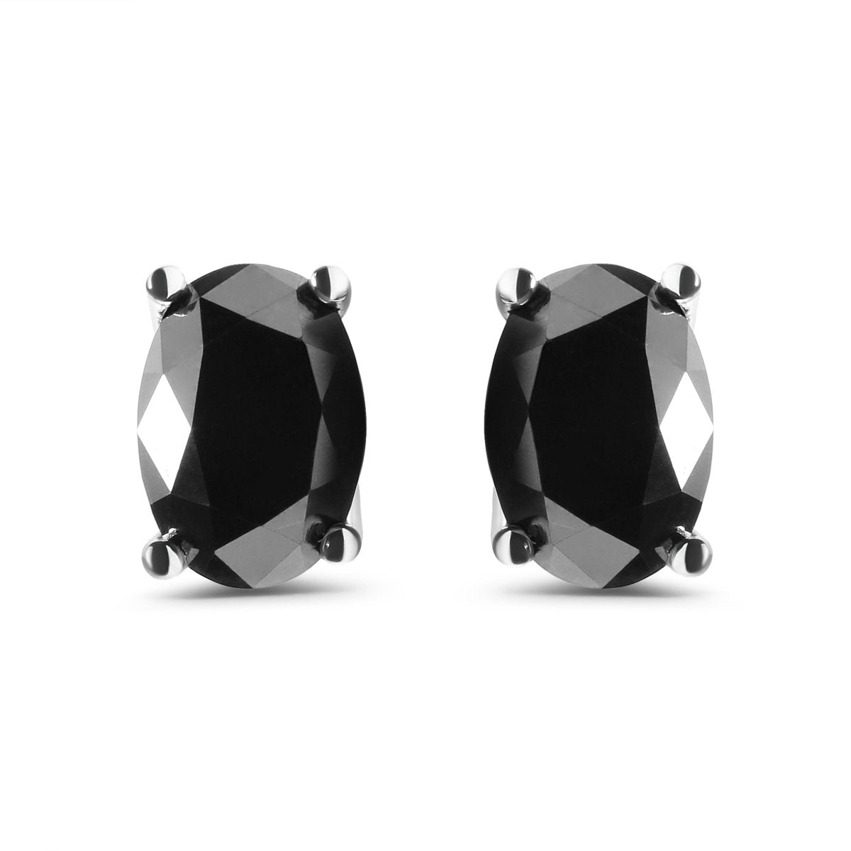 14K White Gold 3.00 Cttw Oval Cut Black Diamond Solitaire Stud Earrings (Black Color, I2-I3 Clarity) - Earrings - Custom Crafting Alliance, LLC