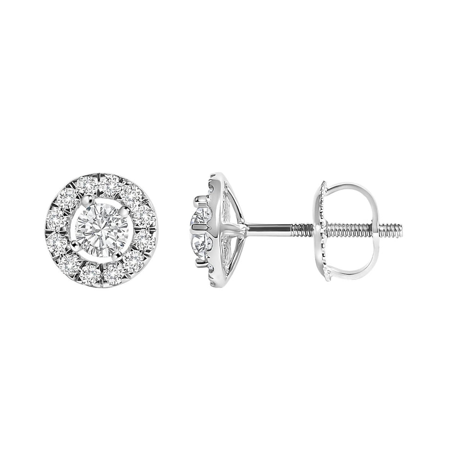 14K White Gold 3/4 Cttw Lab-Grown Diamond Floating Halo Stud Earring (F-G Color, VS1-VS2 Clarity) - Earrings - Custom Crafting Alliance, LLC