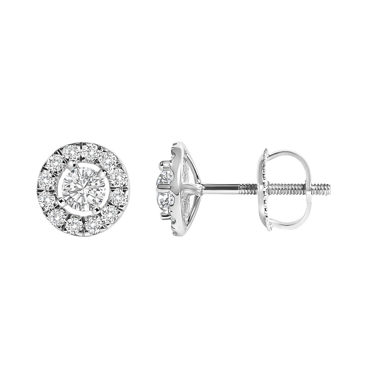 14K White Gold 3/4 Cttw Lab-Grown Diamond Floating Halo Stud Earring (F-G Color, VS1-VS2 Clarity) - Earrings - Custom Crafting Alliance, LLC