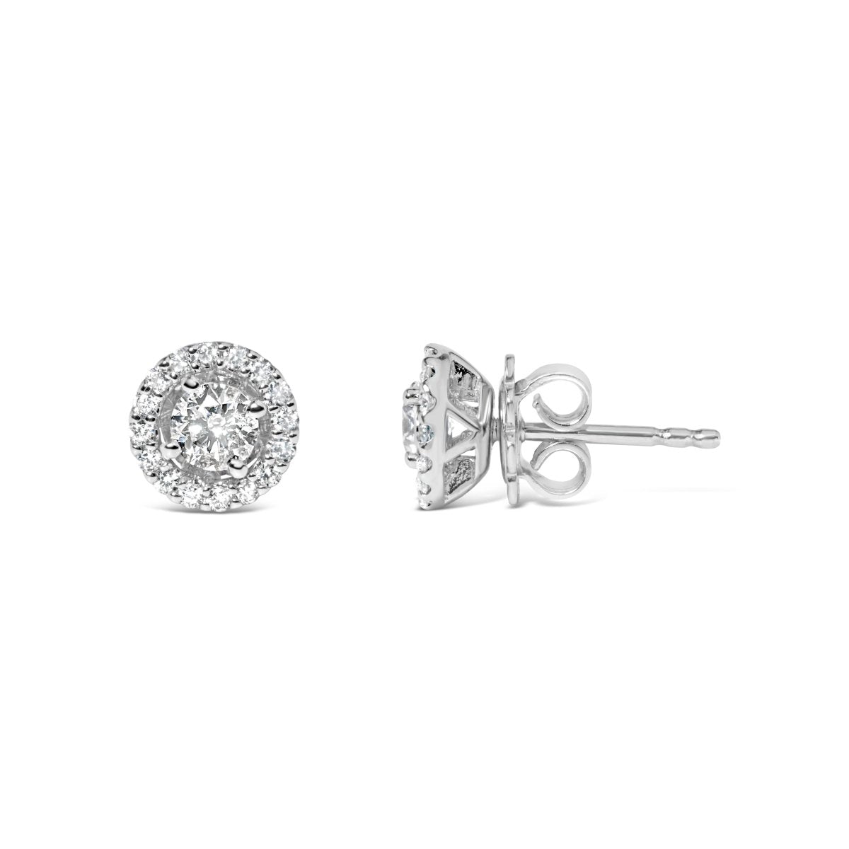14K White Gold 3/4 Cttw Lab Grown Diamond Solitaire With Halo Stud Earrings (G-H Color, VS2-SI1 Clarity) - Earrings - Custom Crafting Alliance, LLC