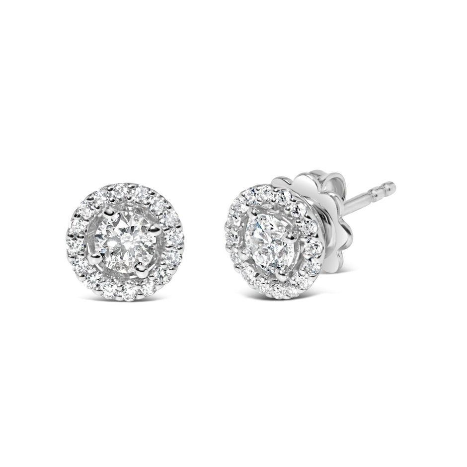 14K White Gold 3/4 Cttw Lab Grown Diamond Solitaire With Halo Stud Earrings (G-H Color, VS2-SI1 Clarity) - Earrings - Custom Crafting Alliance, LLC