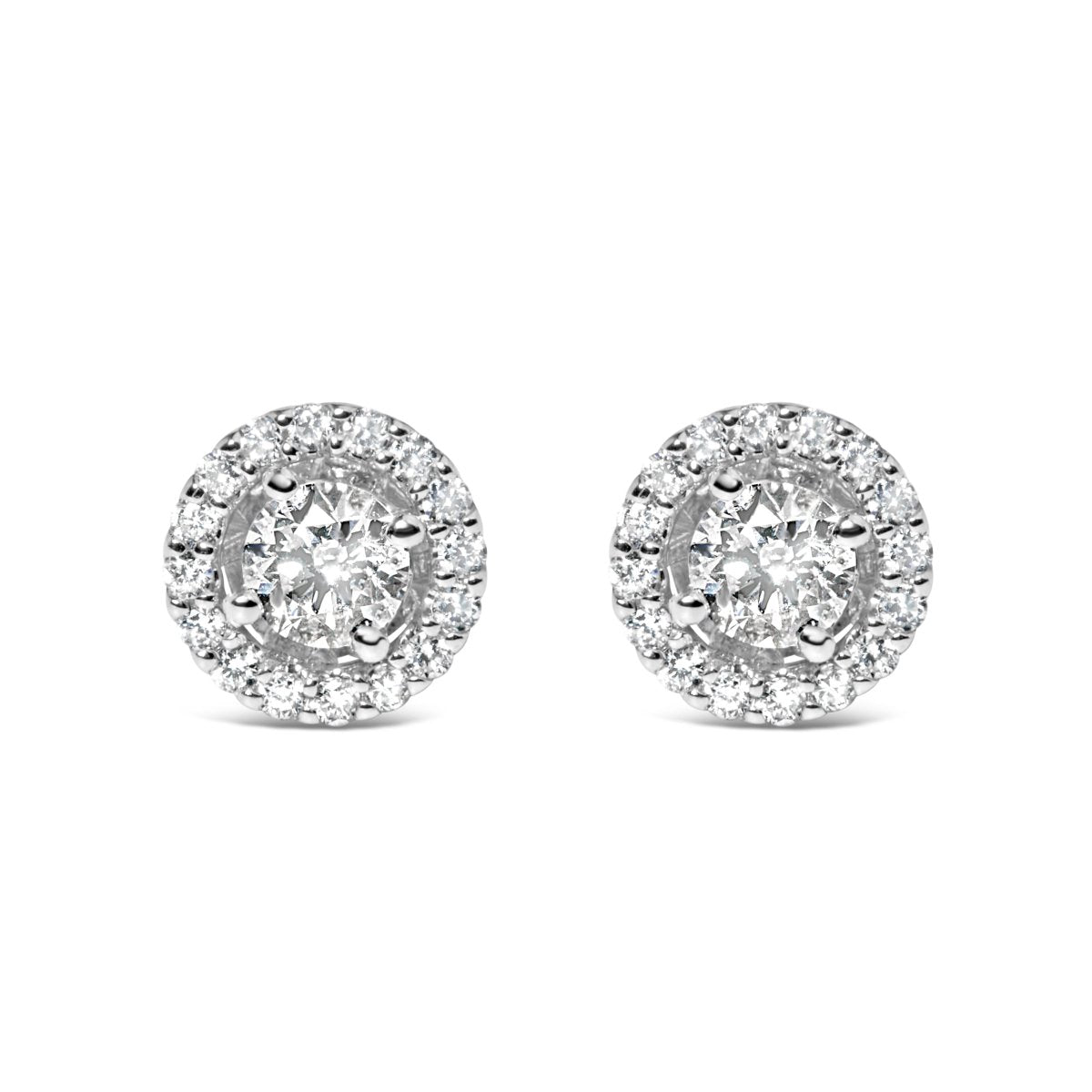 14K White Gold 3/4 Cttw Lab Grown Diamond Solitaire With Halo Stud Earrings (G-H Color, VS2-SI1 Clarity) - Earrings - Custom Crafting Alliance, LLC