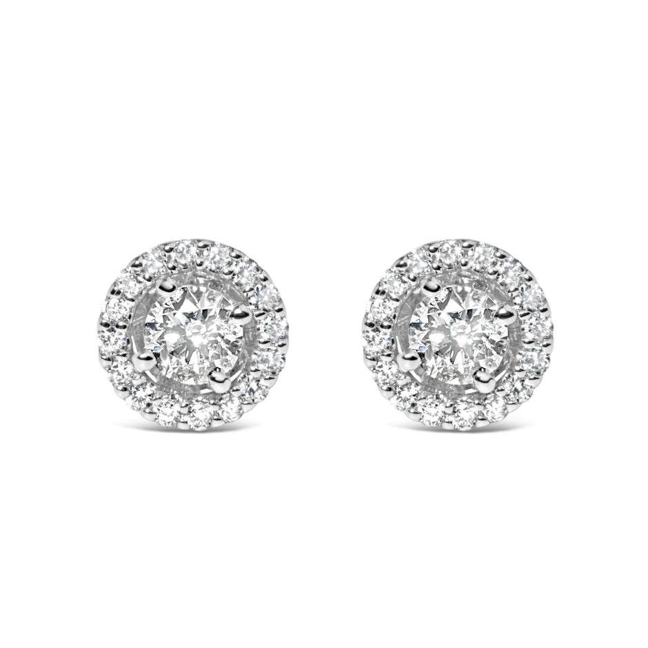 14K White Gold 3/4 Cttw Lab Grown Diamond Solitaire With Halo Stud Earrings (G-H Color, VS2-SI1 Clarity) - Earrings - Custom Crafting Alliance, LLC