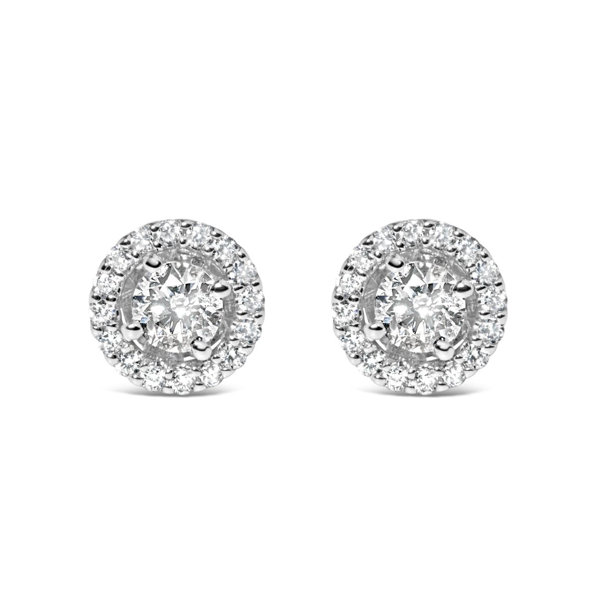 14K White Gold 3/4 Cttw Lab Grown Diamond Solitaire With Halo Stud Earrings (G-H Color, VS2-SI1 Clarity) - Earrings - Custom Crafting Alliance, LLC