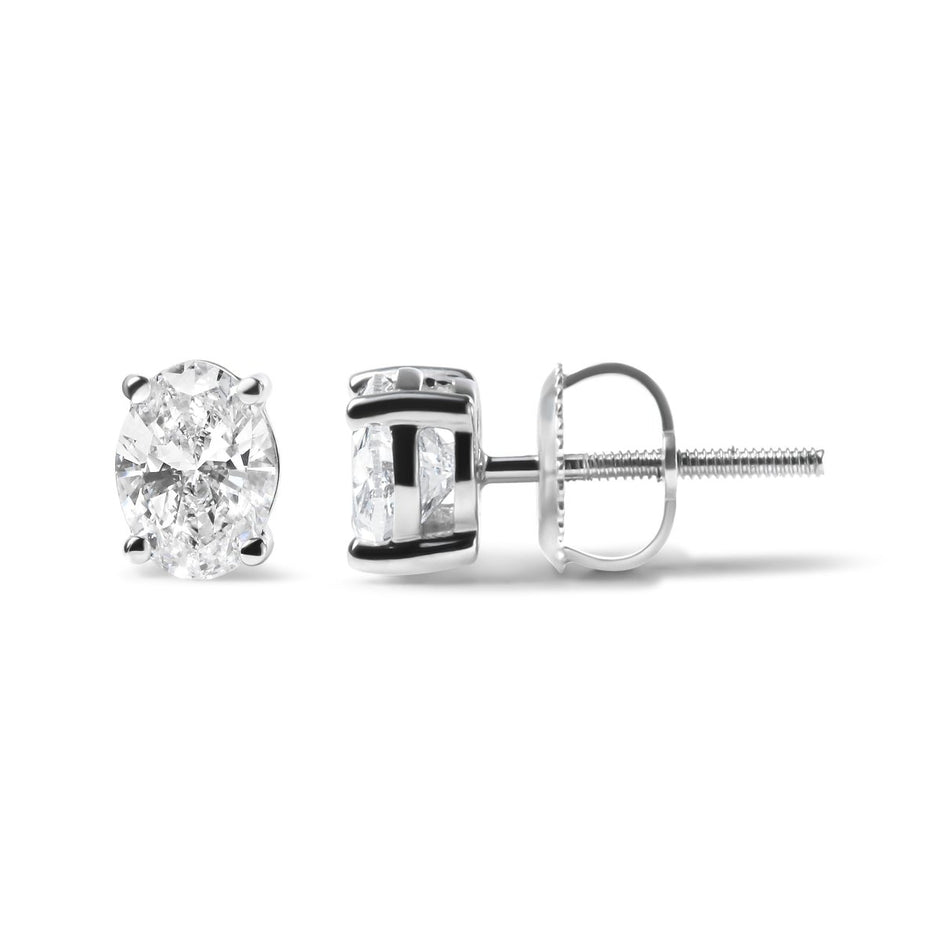 14K White Gold 3/4 Cttw Oval Shape Lab Grown Diamond Solitaire Stud Earrings (F-G Color, VS1-VS2 Clarity) - Earrings - Custom Crafting Alliance, LLC
