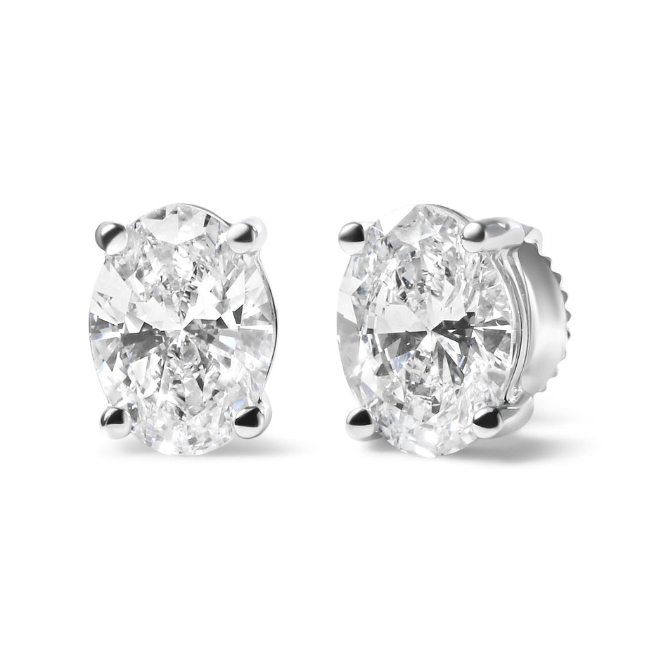 14K White Gold 3/4 Cttw Oval Shape Lab Grown Diamond Solitaire Stud Earrings (F-G Color, VS1-VS2 Clarity) - Earrings - Custom Crafting Alliance, LLC