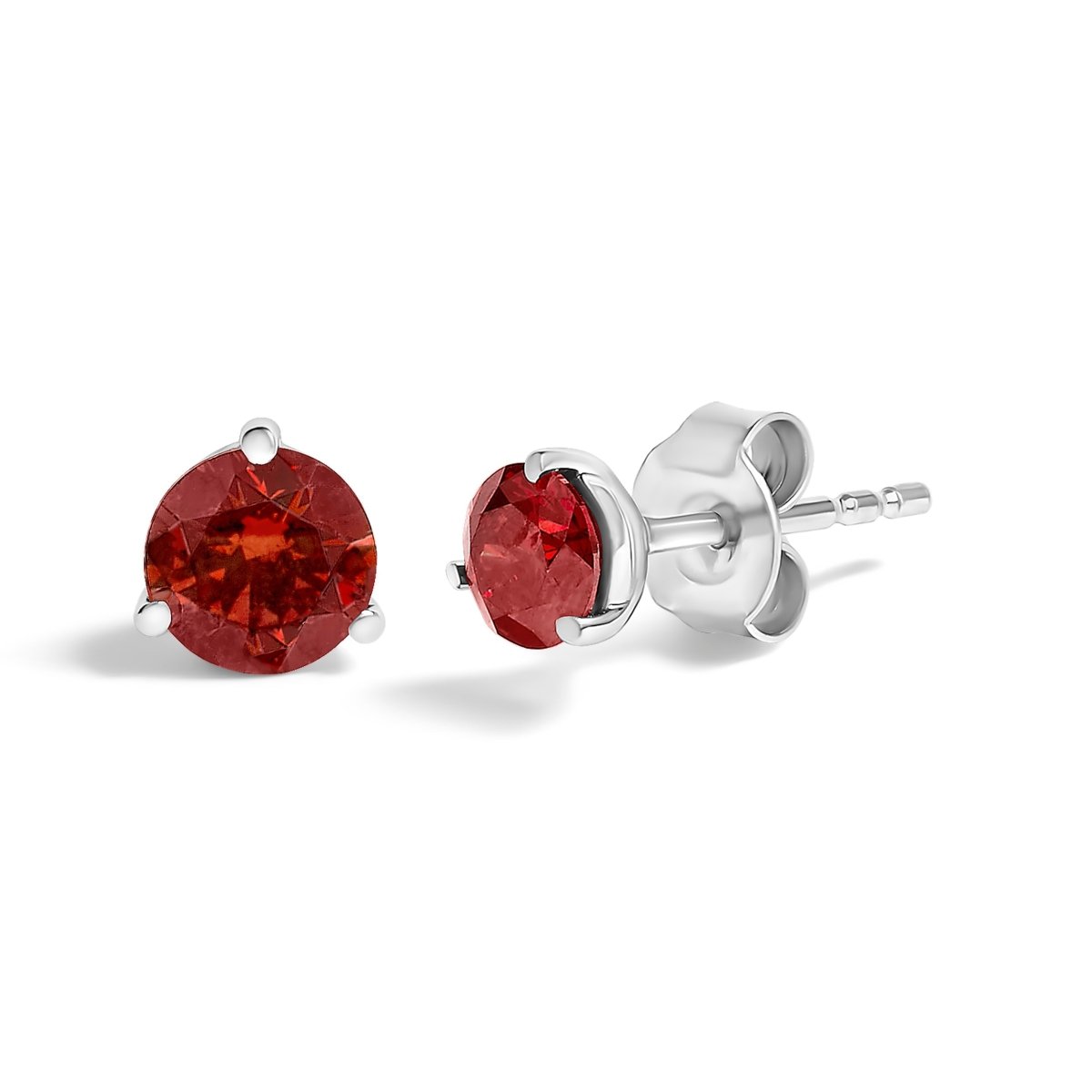 14K White Gold 3/4 Cttw Red Lab-Grown Diamond Classic 3-Prong Martini Set Solitaire Stud Earrings - Earrings - Custom Crafting Alliance, LLC