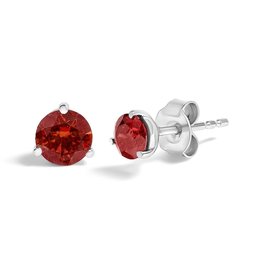 14K White Gold 3/4 Cttw Red Lab-Grown Diamond Classic 3-Prong Martini Set Solitaire Stud Earrings - Earrings - Custom Crafting Alliance, LLC