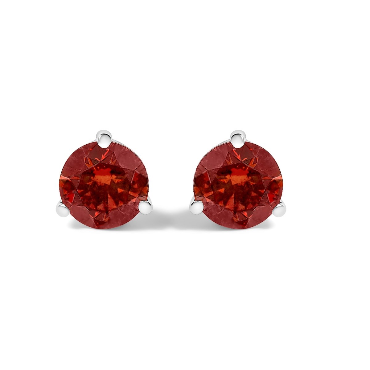 14K White Gold 3/4 Cttw Red Lab-Grown Diamond Classic 3-Prong Martini Set Solitaire Stud Earrings - Earrings - Custom Crafting Alliance, LLC