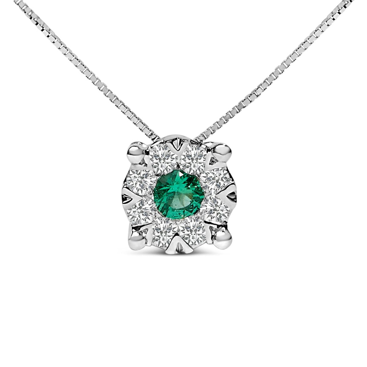 14K White Gold 3.8 MM Green Emerald and 1/3 Cttw Diamond Composite Halo 18