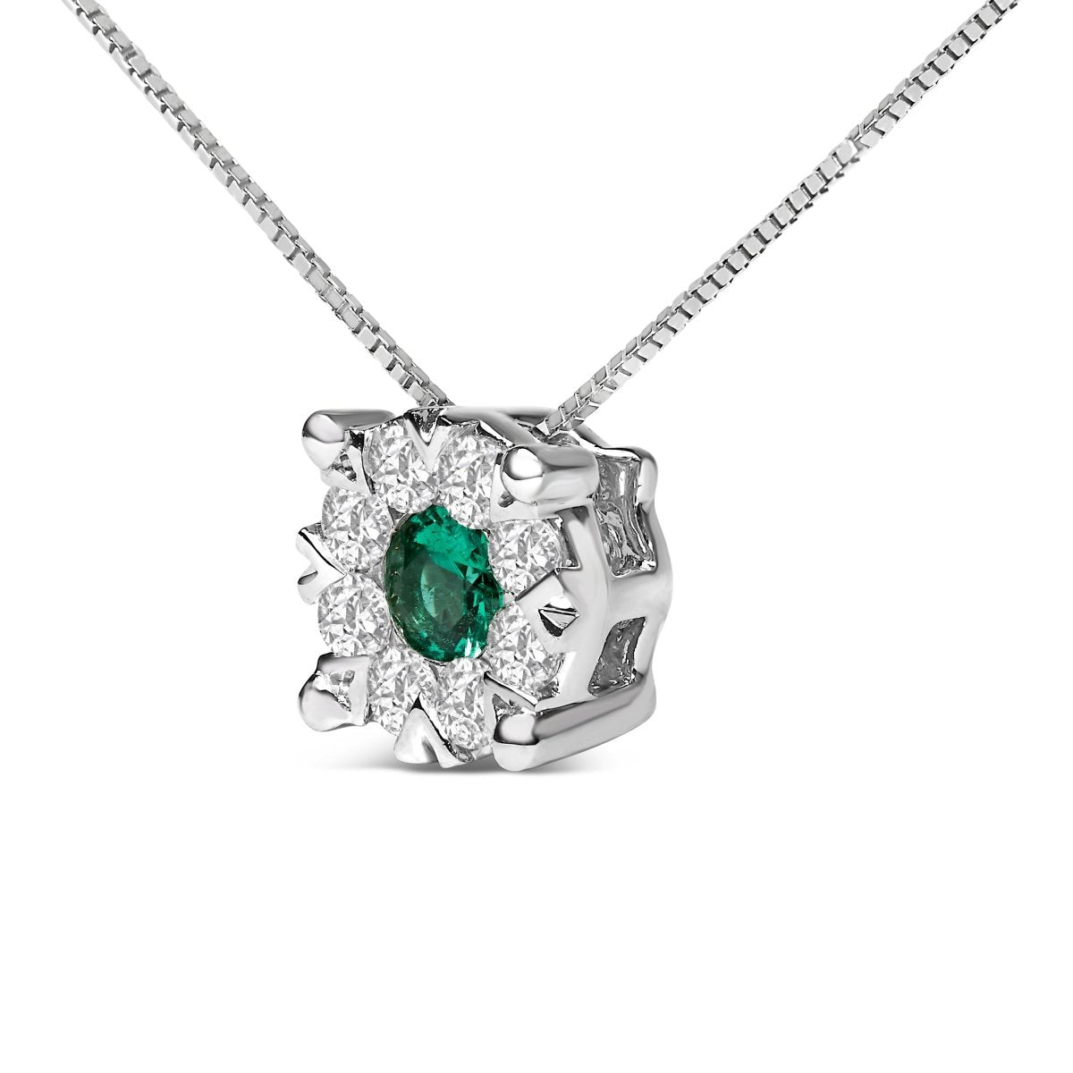 14K White Gold 3.8 MM Green Emerald and 1/3 Cttw Diamond Composite Halo 18