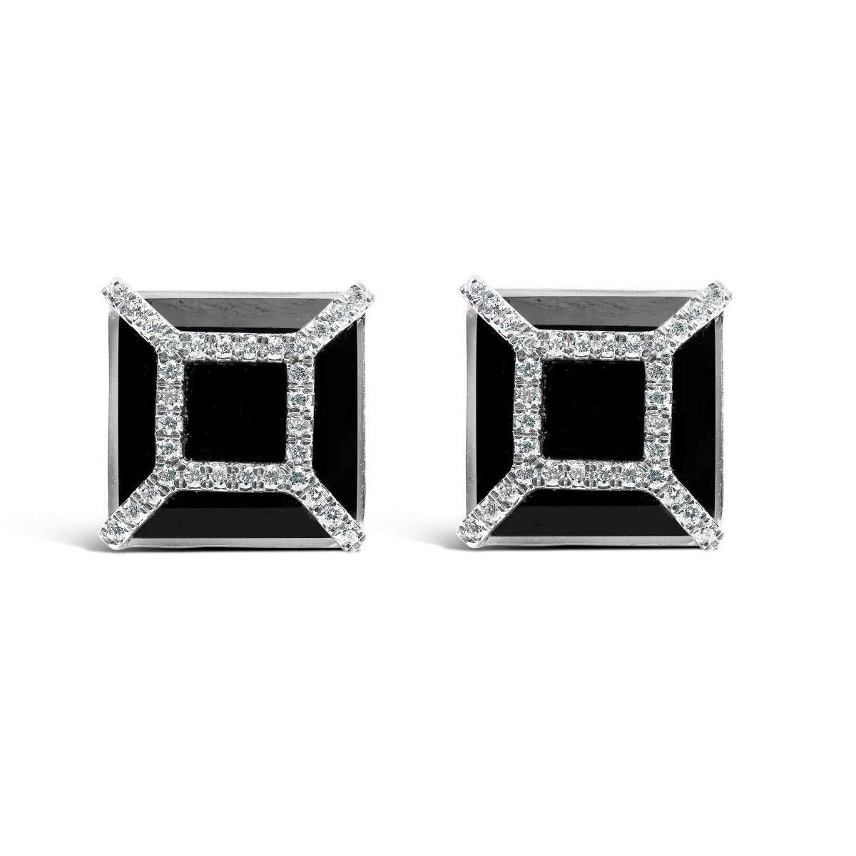 14K White Gold 3/8ct Diamond with 11x11MM Black Onyx Stud Earrings (G-H Color, SI1-SI2 Clarity) - Earrings - Custom Crafting Alliance, LLC