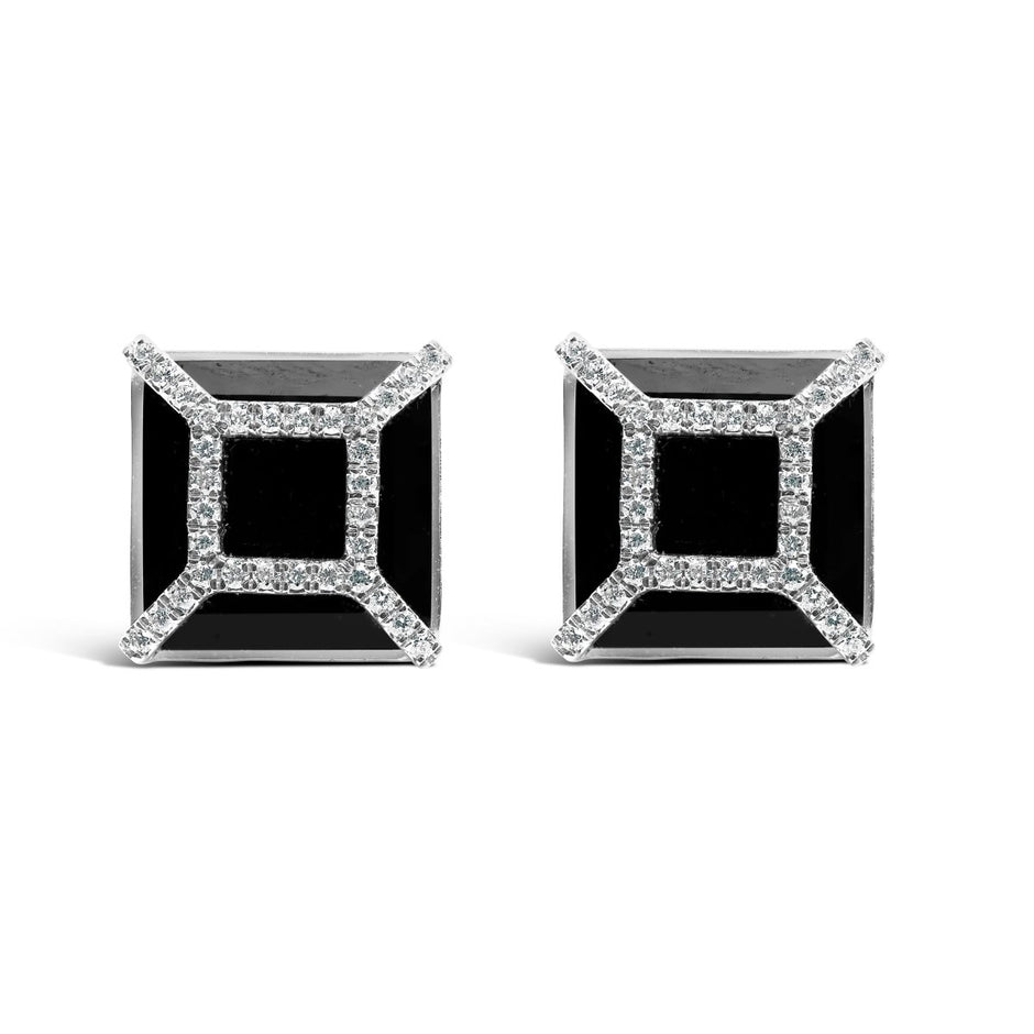 14K White Gold 3/8ct Diamond with 11x11MM Black Onyx Stud Earrings (G-H Color, SI1-SI2 Clarity) - Earrings - Custom Crafting Alliance, LLC