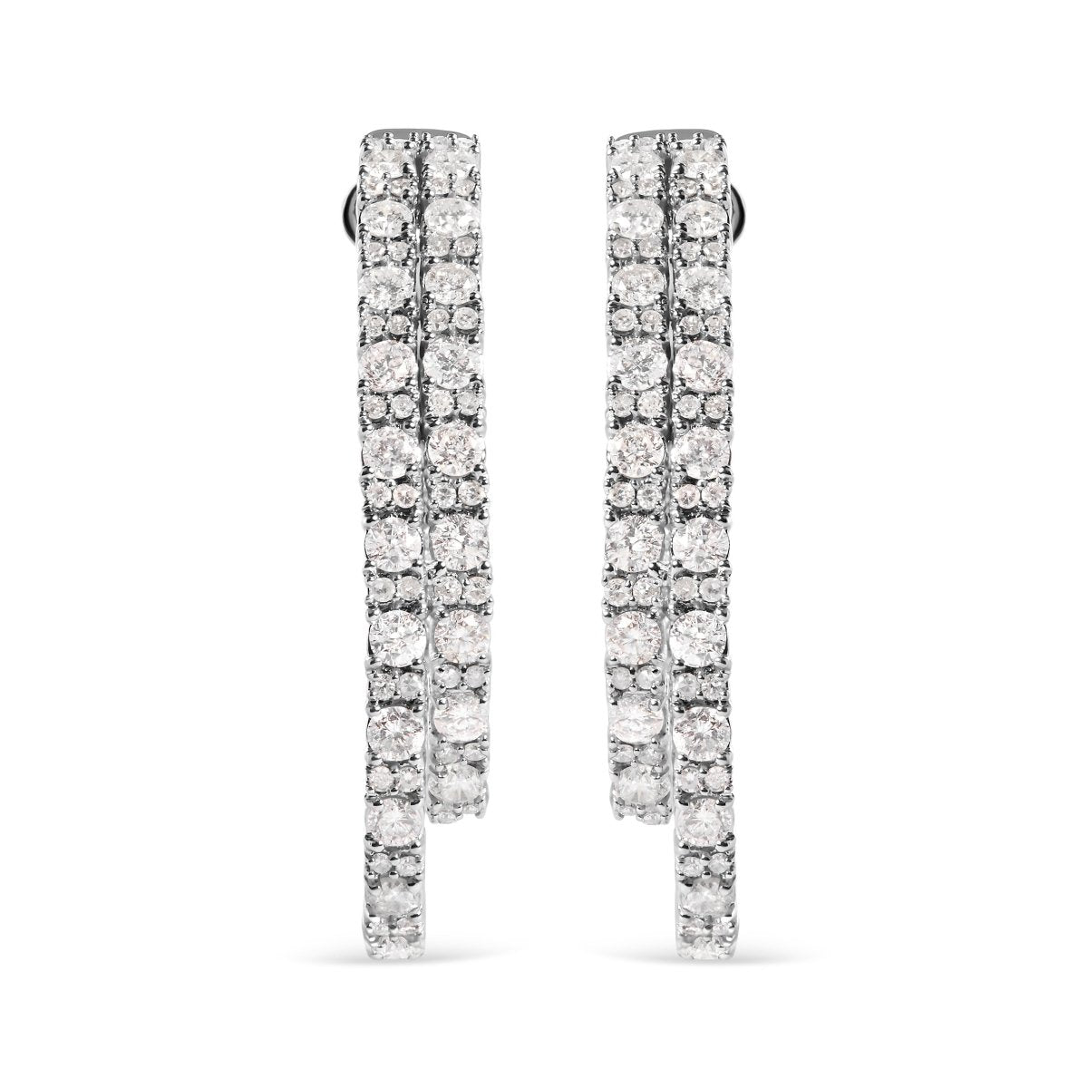 14K White Gold 4.0 Cttw Diamond Asymmetrical Inside Out Double-Hoop Earrings (I-J Color, I1-I2 Clarity) - Earrings - Custom Crafting Alliance, LLC