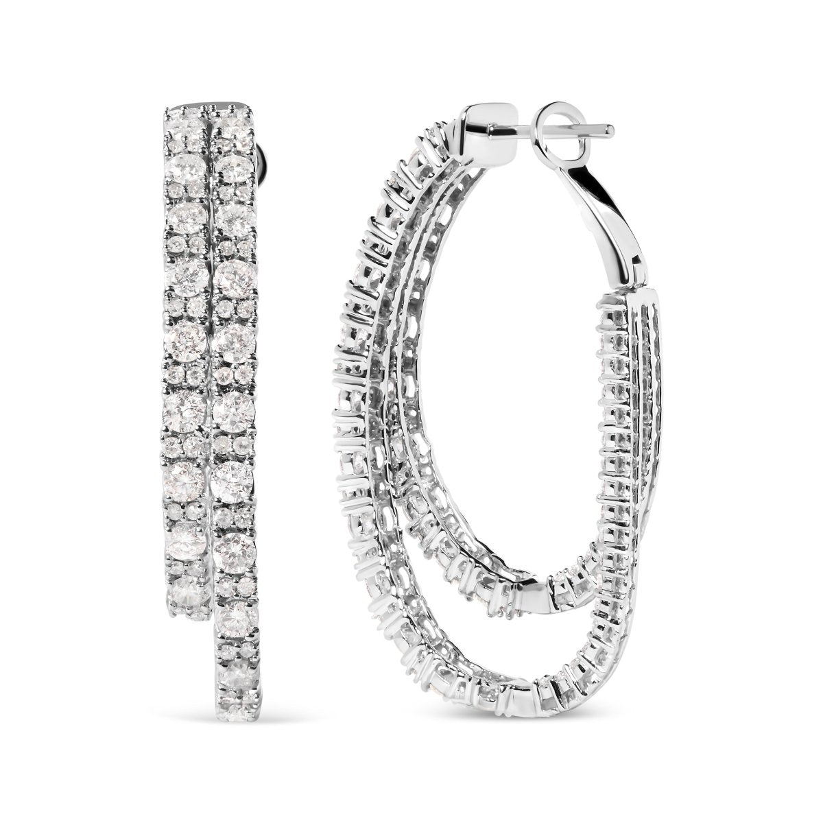 14K White Gold 4.0 Cttw Diamond Asymmetrical Inside Out Double-Hoop Earrings (I-J Color, I1-I2 Clarity) - Earrings - Custom Crafting Alliance, LLC