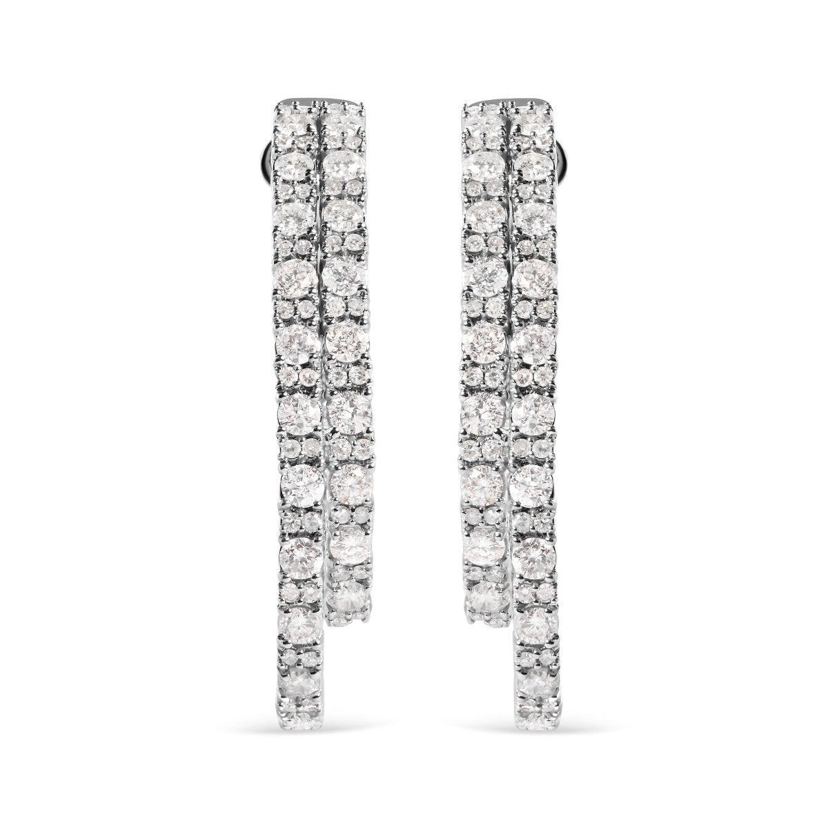 14K White Gold 4.0 Cttw Diamond Asymmetrical Inside Out Double-Hoop Earrings (I-J Color, I1-I2 Clarity) - Earrings - Custom Crafting Alliance, LLC