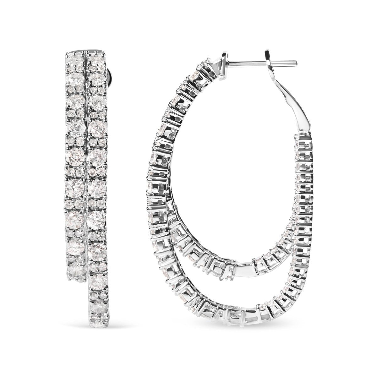 14K White Gold 4.0 Cttw Diamond Asymmetrical Inside Out Double-Hoop Earrings (I-J Color, I1-I2 Clarity) - Earrings - Custom Crafting Alliance, LLC
