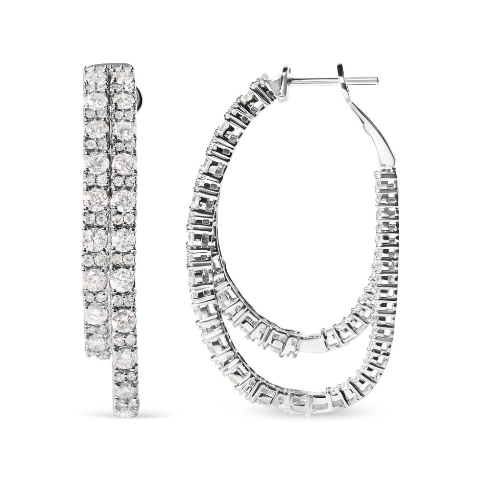 14K White Gold 4.0 Cttw Diamond Asymmetrical Inside Out Double-Hoop Earrings (I-J Color, I1-I2 Clarity) - Earrings - Custom Crafting Alliance, LLC