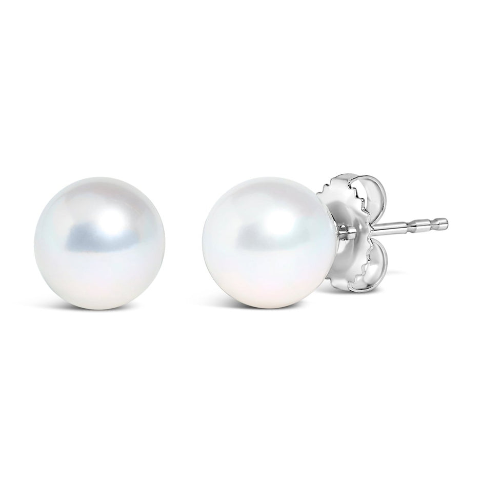 14k White Gold 5-5.5MM Cultured Freshwater Pearl Solitaire Stud Earrings - Earrings - Custom Crafting Alliance, LLC