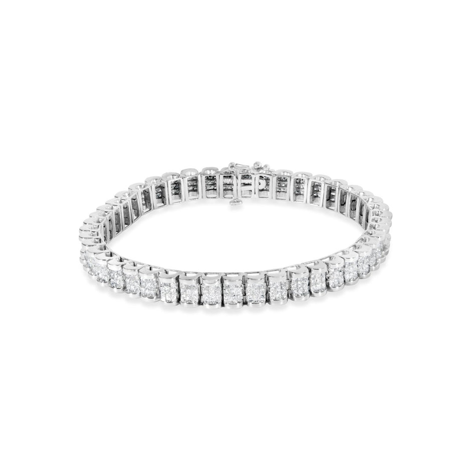 14K White Gold 5.00 Cttw Invisible Set Princess-Cut Diamond Belt and Buckle Tennis 7" Bracelet (H-I Color, SI1-SI2 Clarity) - Bracelets - Custom Crafting Alliance, LLC