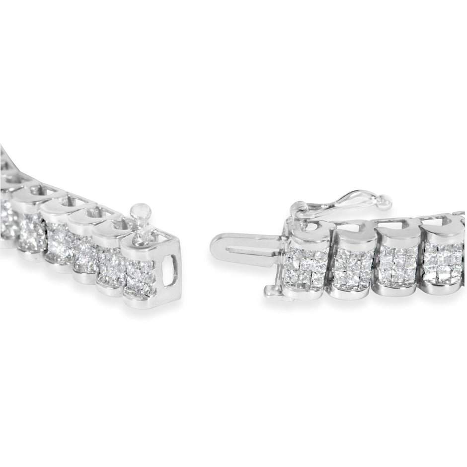 14K White Gold 5.00 Cttw Invisible Set Princess-Cut Diamond Belt and Buckle Tennis 7