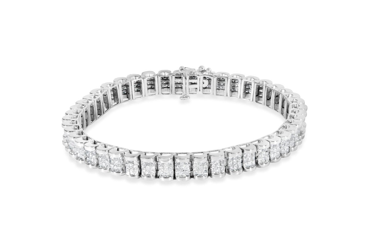 14K White Gold 5.00 Cttw Invisible Set Princess-Cut Diamond Belt and Buckle Tennis 7