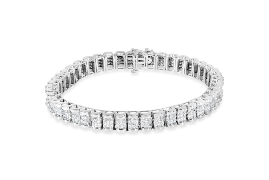 14K White Gold 5.00 Cttw Invisible Set Princess-Cut Diamond Belt and Buckle Tennis 7" Bracelet (H-I Color, SI1-SI2 Clarity) - Bracelets - Custom Crafting Alliance, LLC