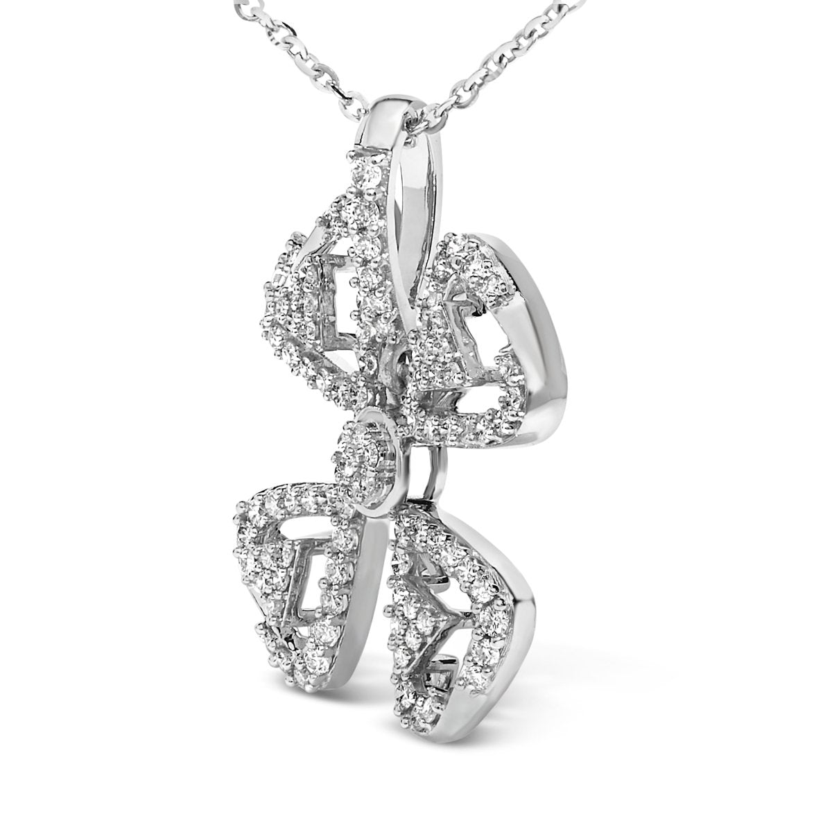 14K White Gold 5/8 Cttw Diamond 4 Leaf Floral Pendant Necklace (H-I Color, I1-I2 Clarity) - 18
