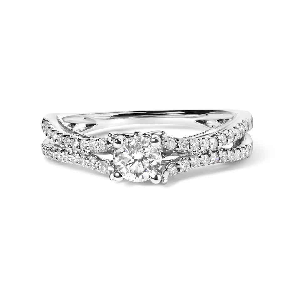 14K White Gold 5/8 Cttw Diamond Split Shank Engagement Ring (G-H Color, VS2-SI1 Clarity) - Size 7 - Rings - Custom Crafting Alliance, LLC