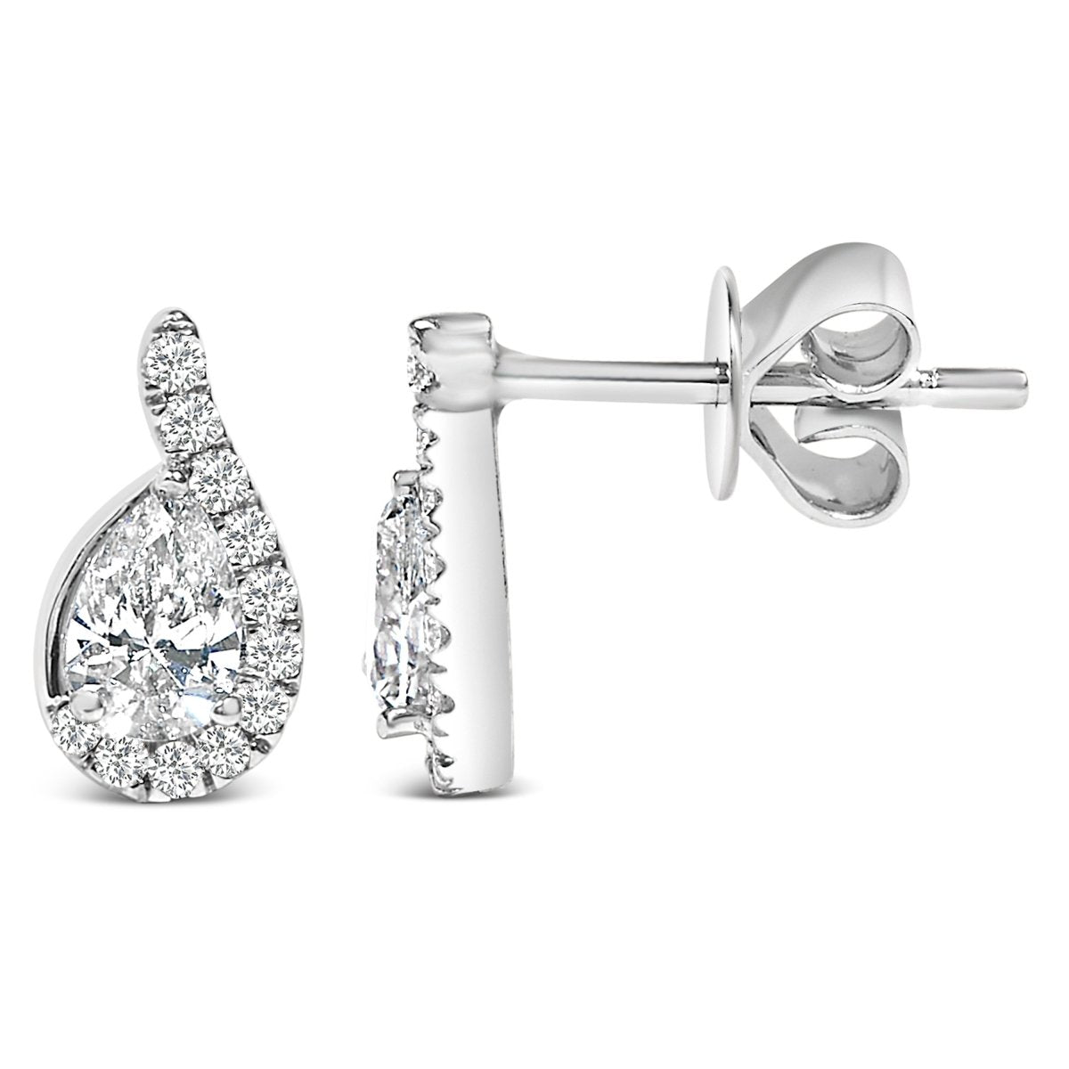 14K White Gold 5/8 Cttw Lab Grown Diamond Tear Drop Halo Stud Earring - Earrings - Custom Crafting Alliance, LLC