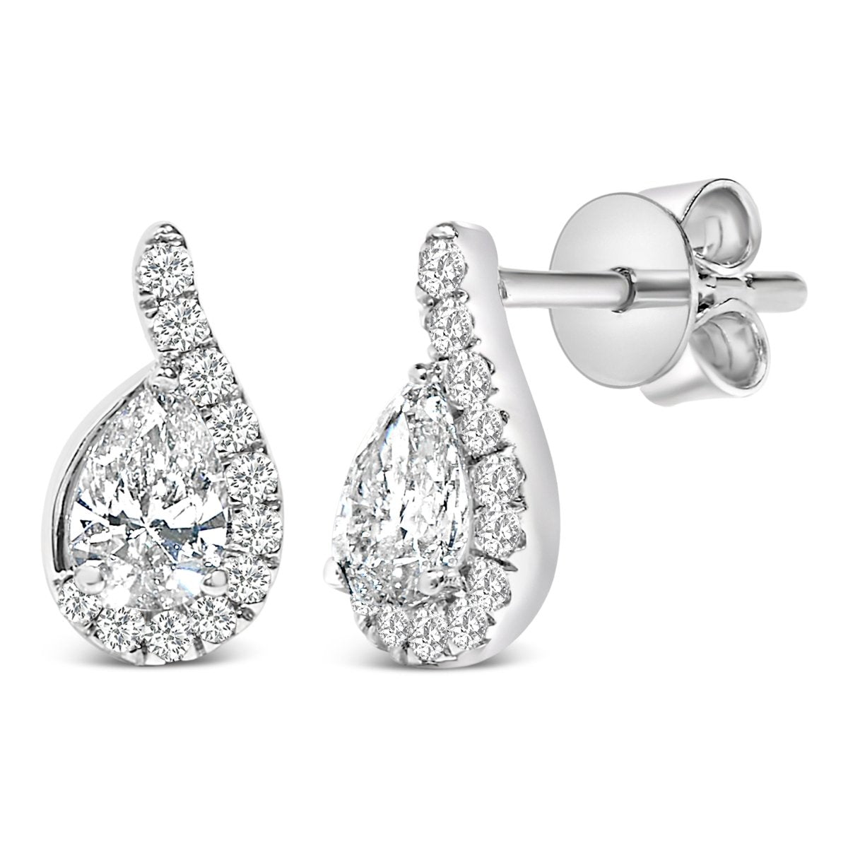 14K White Gold 5/8 Cttw Lab Grown Diamond Tear Drop Halo Stud Earring - Earrings - Custom Crafting Alliance, LLC