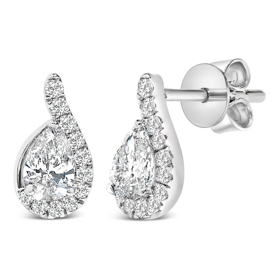 14K White Gold 5/8 Cttw Lab Grown Diamond Tear Drop Halo Stud Earring - Earrings - Custom Crafting Alliance, LLC