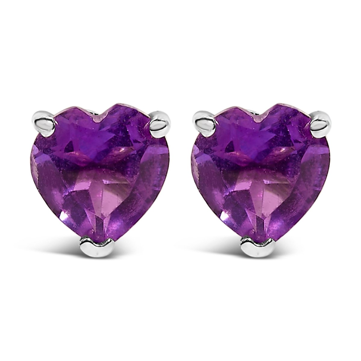 14K White Gold 5MM Heart Cut Purple Amethyst Solitaire Stud Earrings - Earrings - Custom Crafting Alliance, LLC