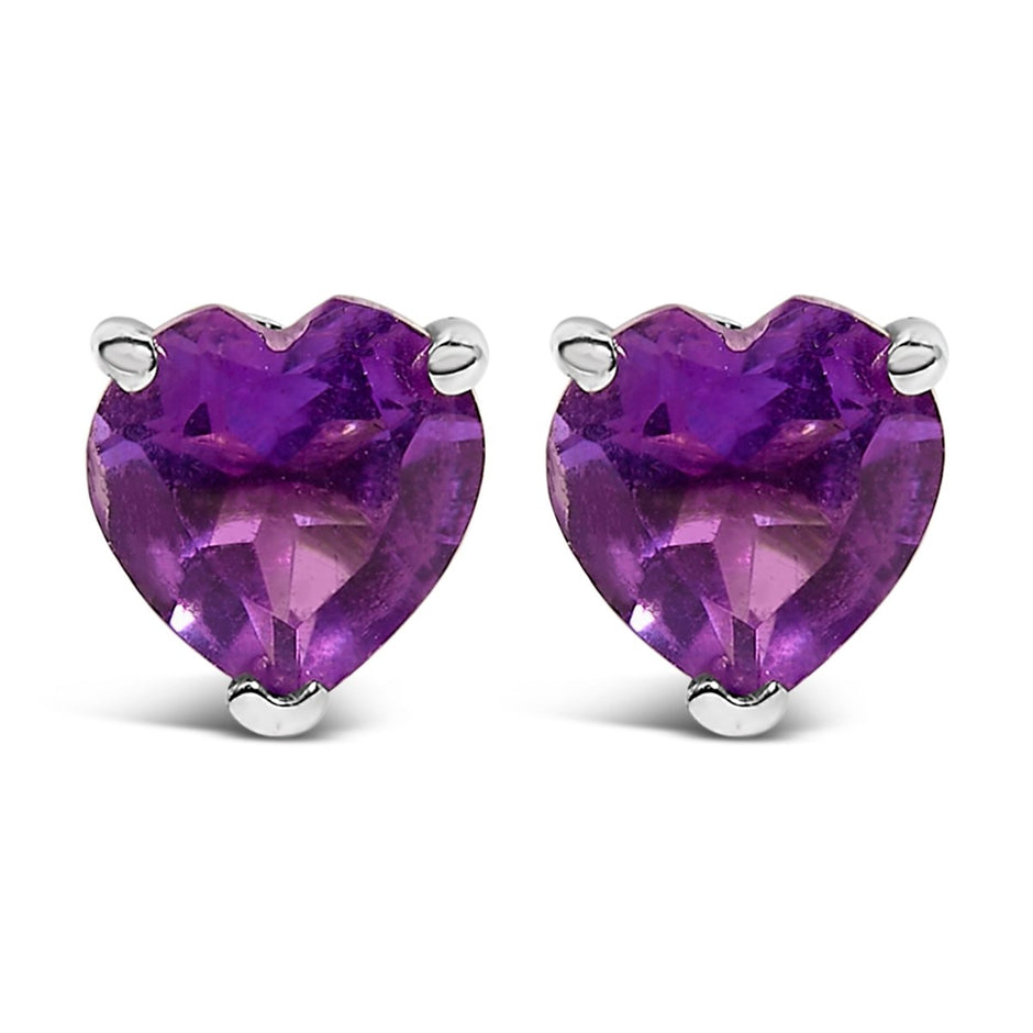 14K White Gold 5MM Heart Cut Purple Amethyst Solitaire Stud Earrings - Earrings - Custom Crafting Alliance, LLC