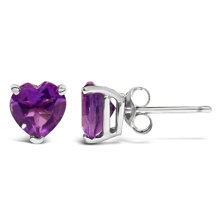 14K White Gold 5MM Heart Cut Purple Amethyst Solitaire Stud Earrings - Earrings - Custom Crafting Alliance, LLC