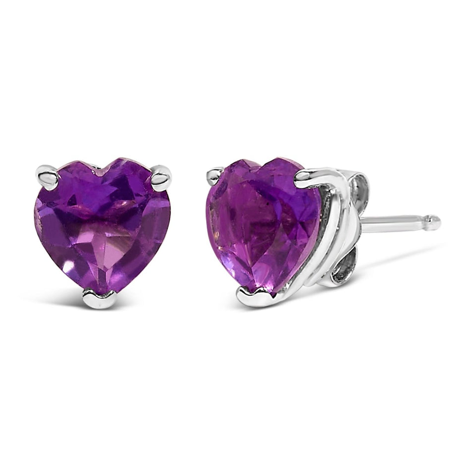14K White Gold 5MM Heart Cut Purple Amethyst Solitaire Stud Earrings - Earrings - Custom Crafting Alliance, LLC