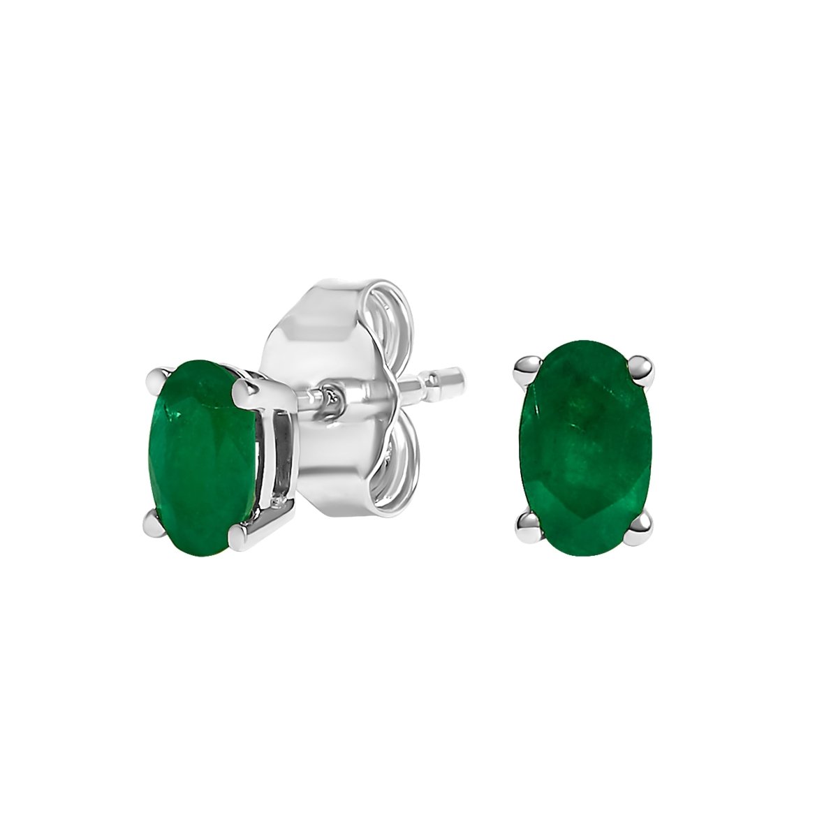 14K White Gold 5x3 MM Oval Green Emerald Solitaire Stud Earrings - Earrings - Custom Crafting Alliance, LLC