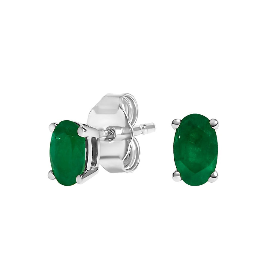 14K White Gold 5x3 MM Oval Green Emerald Solitaire Stud Earrings - Earrings - Custom Crafting Alliance, LLC