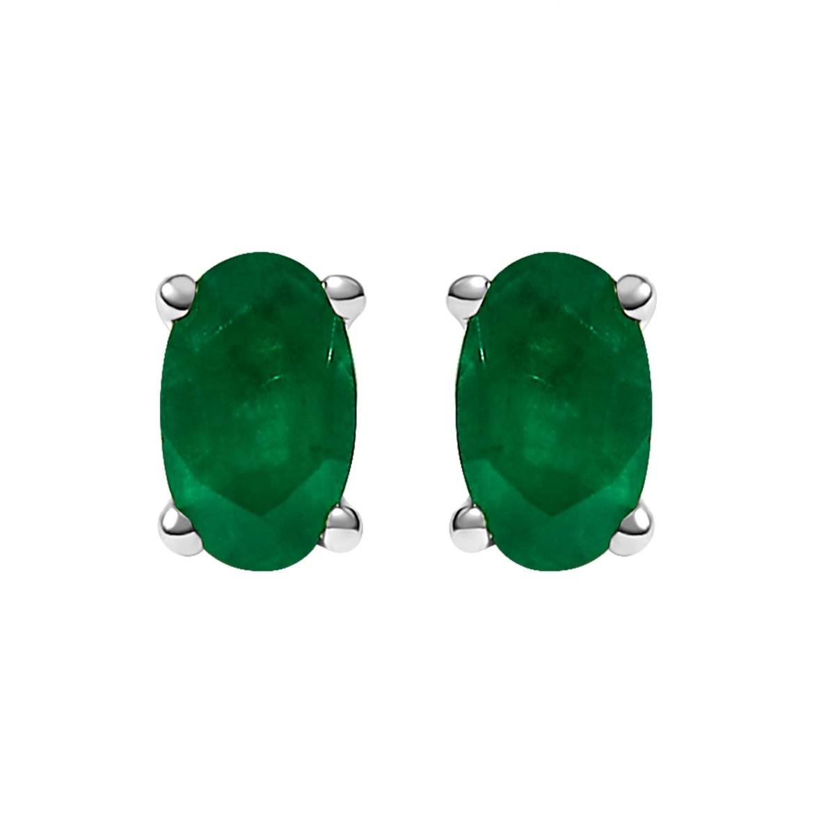 14K White Gold 5x3 MM Oval Green Emerald Solitaire Stud Earrings - Earrings - Custom Crafting Alliance, LLC