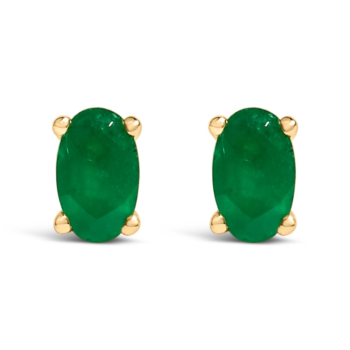 14K White Gold 5x3 MM Oval Green Emerald Solitaire Stud Earrings - Earrings - Custom Crafting Alliance, LLC