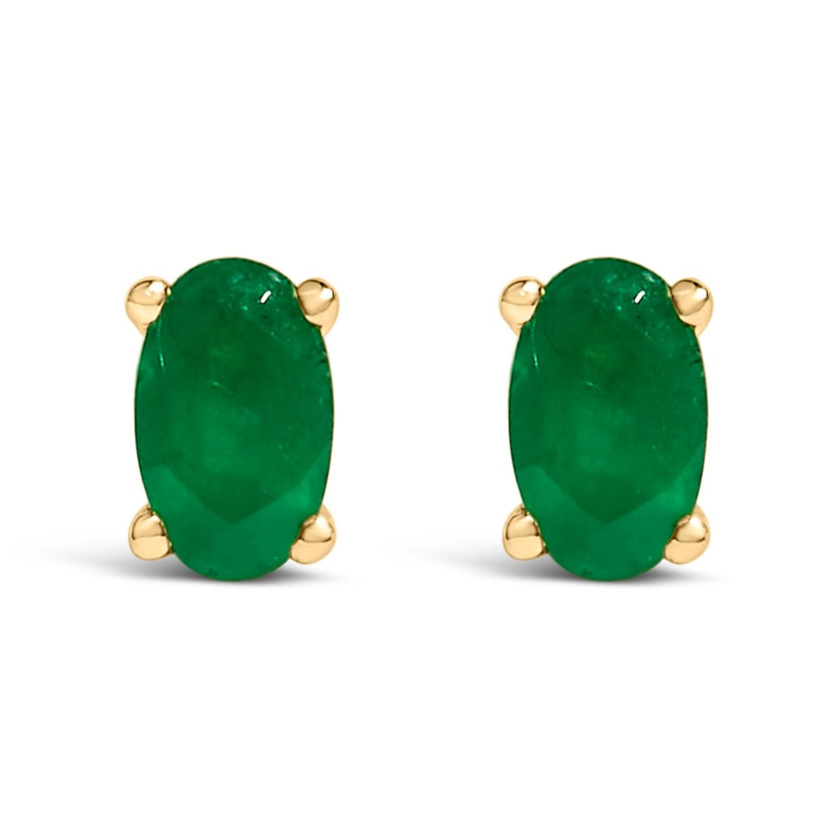 14K White Gold 5x3 MM Oval Green Emerald Solitaire Stud Earrings - Earrings - Custom Crafting Alliance, LLC