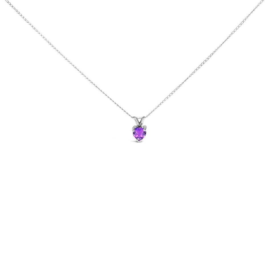 14K White Gold 5X5 MM Heart Shaped Purple Amethyst Solitaire Pendant Necklace - Necklaces - Custom Crafting Alliance, LLC