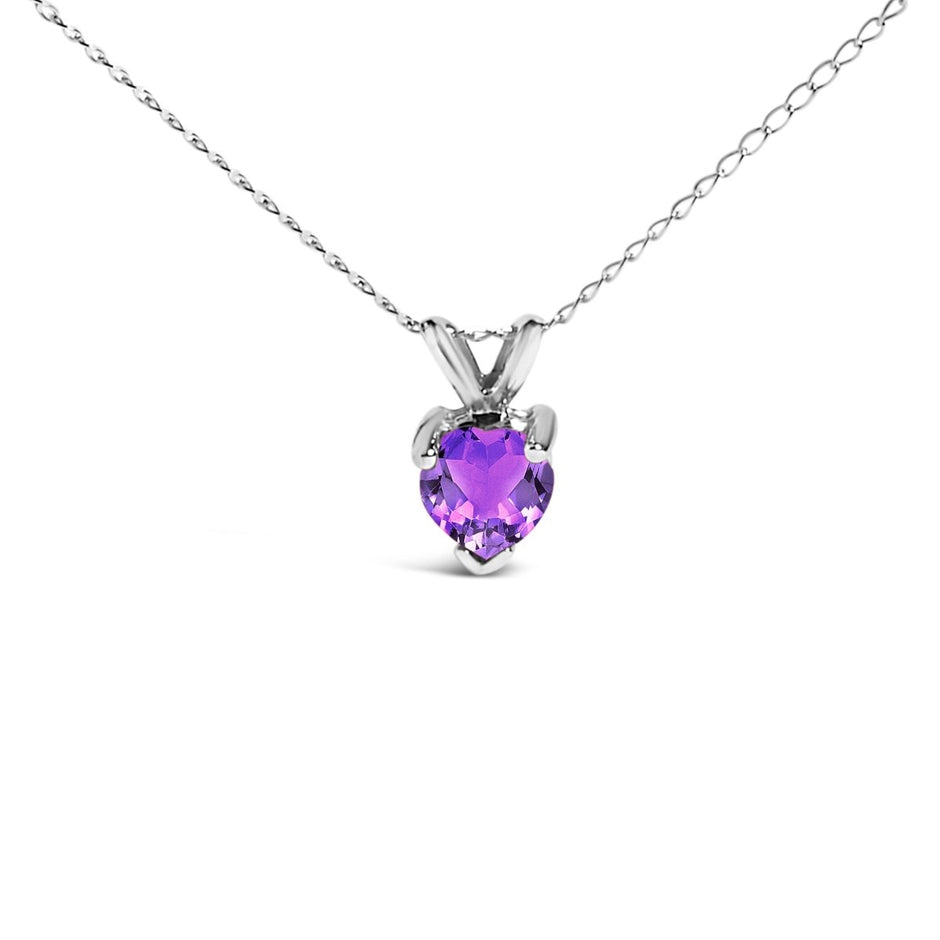 14K White Gold 5X5 MM Heart Shaped Purple Amethyst Solitaire Pendant Necklace - Necklaces - Custom Crafting Alliance, LLC