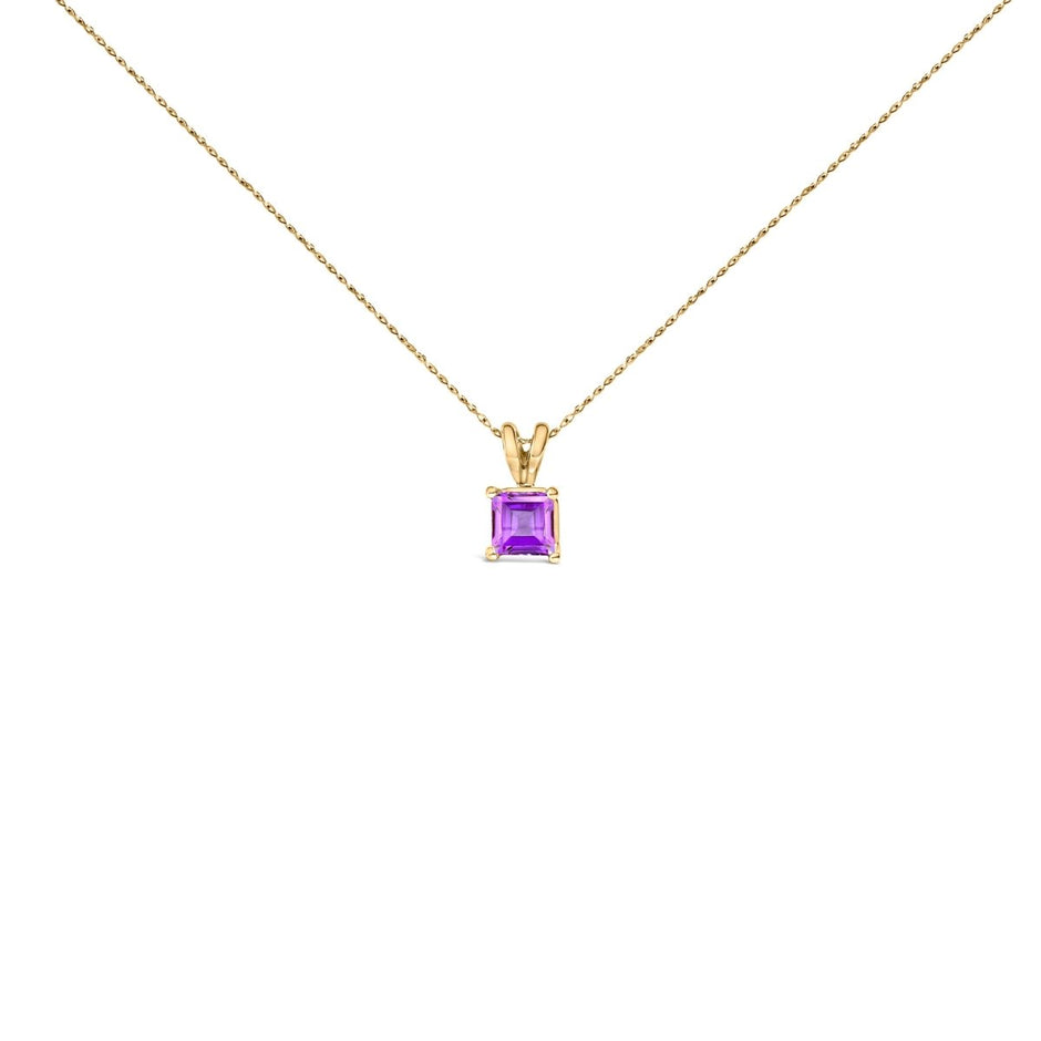 14K White Gold 5x5 MM Square Shaped Purple Amethyst Solitaire Pendant Necklace - Necklaces - Custom Crafting Alliance, LLC